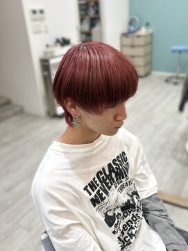 エルフ(elf) 姫路メンズ/ラウンドマッシュ×ダイヤモンドピンクレッド