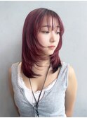 ミディアム前髪カット顔周りレイヤーブリーチ_F20333