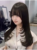 ブリーチなし/髪質改善/スモーキーカラー/グレーブラウン/前髪