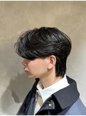 メンズセンターパートウルフセンターパートニュアンスパーマ襟足