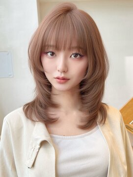バイオレット 表参道店(Violet) 小顔ミディアムレイヤーハッシュカット顔周りカットベージュ