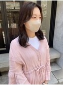 【松本咲花】前髪なしセンターパート/ブリーチなしグレージュ