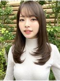 20代30代40代◎前髪パーマ韓国風巻きくすみベージュお団子ヘア