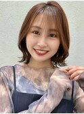 くびれボブきりっぱなしボブウザバングマロンベージュ20代30代