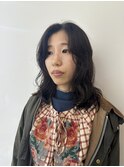 暗髪ミディアムパーマ
