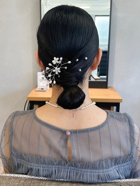 結婚式お呼ばれパーティーヘアセット＊黒髪タイトシニヨン