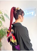 成人式ヘアアレンジヘアセットストレートポニー
