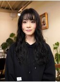 ロングパーマ/顔周りレイヤー/黒髪ロング