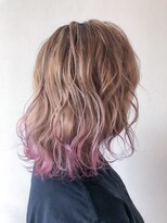 セットアップ 岡山北長瀬店(SET-UP)&nbsp;ピンク×ベージュ レイヤースタイル ケアブリーチ 裾カラー