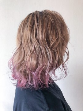 セットアップ 岡山北長瀬店(SET-UP) ピンク×ベージュ レイヤースタイル ケアブリーチ 裾カラー