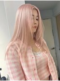 ダブルカラーピンクベージュベージュカラーケアブリーチレイヤー