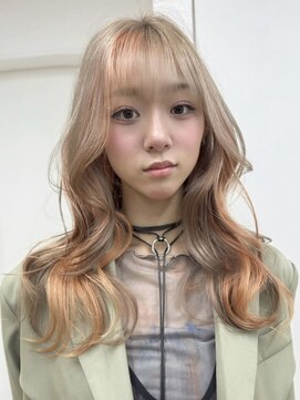 サンクマーケット 渋谷(cinq MARKET) 渋谷ブリーチカラー顔周りレイヤーカットオレンジカラー韓国金髪