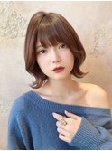 小顔ヘア　ヌーディーカラー　韓国ボブ　切りっぱなしボブ