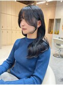 □ 韓国大宮顔周りレイヤーカットウルフカットブルーブラック