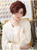 ベージュピンクくせ毛風大人ボブショートc6戸頭20代30代40代