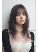 ハッシュカットロングレイヤーカットインナーカラーダブルカラー