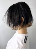 裾カラーボブ_フルバングレッドブラウンハッシュカット_ba305491