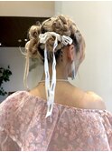 ヘアセット ツインおだんご リボン