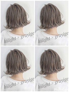 トルネード(TORNADO) 外国人風ボブ ハイライトグラデーション グレージュ 外ハネ