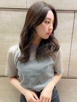 カーキグレージュ/かきあげロングボブ/Aラインボブ20代30代/韓国