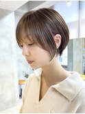 調布レイヤーミディアムショートボブウルフミニボブベージュ前髪