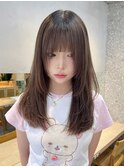 ★ミディアムレイヤーカット長めボブミルクティーベージュカラー