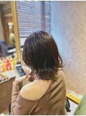 ひし形外ハネボブ大人可愛い20代30代40代小顔暗髪鎖骨ミディアム