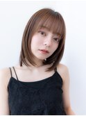 20代30代大人可愛い小顔ボブ/斜めバンググレージュカラー