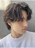 大分メンズパーマサーフカール波巻きパーマセンターパートウルフ
