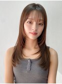 小顔 前髪 レイヤーカット ミルクブラウン ワンホンレイヤー "