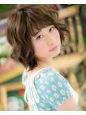 オン眉アッシュオリーブくせ毛風ボブウルフa志木20代30代40代