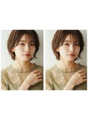 大人シースルーバンク/オリーブベージュ/ショートボブ