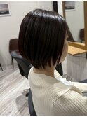 大船駅切りっぱなしミディアムボブレイヤーオリーブブラウン40代