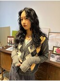 ロングレイヤーパーマドライパーマプードルパーマダークグレー