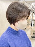  大人ショートボブ丸みショートカットマッシュショート前髪あり