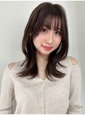 小顔外ハネミディアムアッシュ20代30代40代くびれミディ韓国ヘア