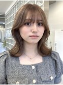 韓国ヘア顔周りレイヤーミルクティーベージュグレージュカラー