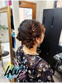 【ヘアセット】編み込み×パールの低めシニヨンアレンジ
