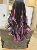 シェル 津山の手店(shel)&nbsp;エクステ60本ハイライトカラーピンクベージュ春カラー