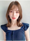 オリーブベージュサイドバングくびれミディ艶感シースルーバング