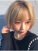 20代30代40代☆大人かわいい小顔丸みハイトーンショートボブ☆