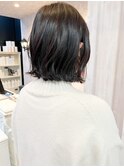 福山人気caary切りっぱなしボブ外ハネ波巻き小顔アッシュグレー