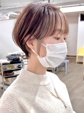 ルアン 大分駅店(ruen) 大分ショート/イヤリングカラー/ミルクティーベージュ/30代40代