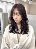 レイヤーロングピンクラベンダーボルドーカラー小顔ヘア