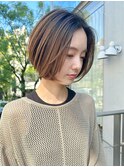 大人前下がりショートボブショートヘア前髪なし30代40代50代青山