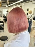 ◇ピンクベージュ切りっぱなしボブハイトーンワンカール[船橋]