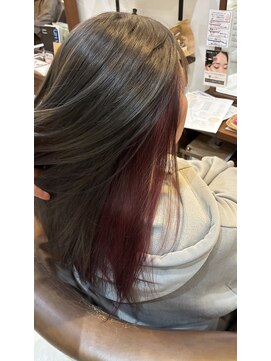 インナーカラー♪グレージュ×チェリーレッド