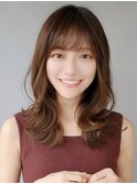  大人かわいい外ハネミディ　シースルーバング　ラベンダー