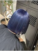 ネイビーブルー青髪ブルーシルバーブリーチカラーダブルカラー