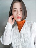 センター分けボブ/黒髪/インディゴ/髪質改善/30代/20代/かきあげ